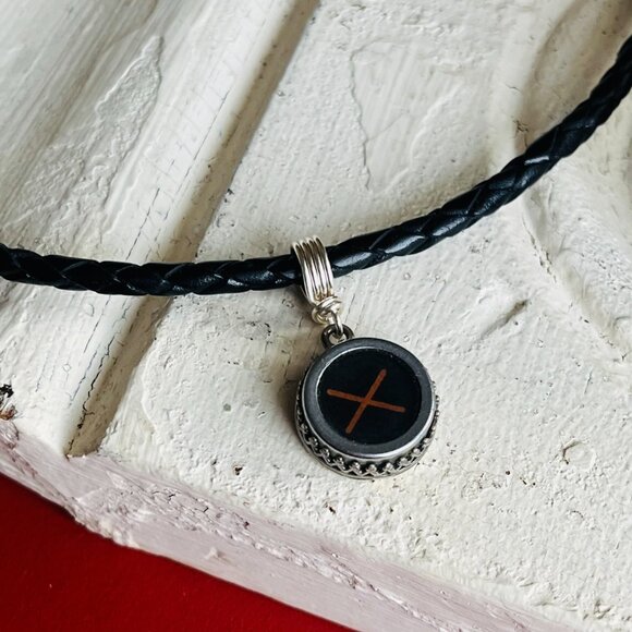 Braided Leather Necklace, Vintage Typewriter Key, Womens Mens Layering Necklace - Picture 3 of 7